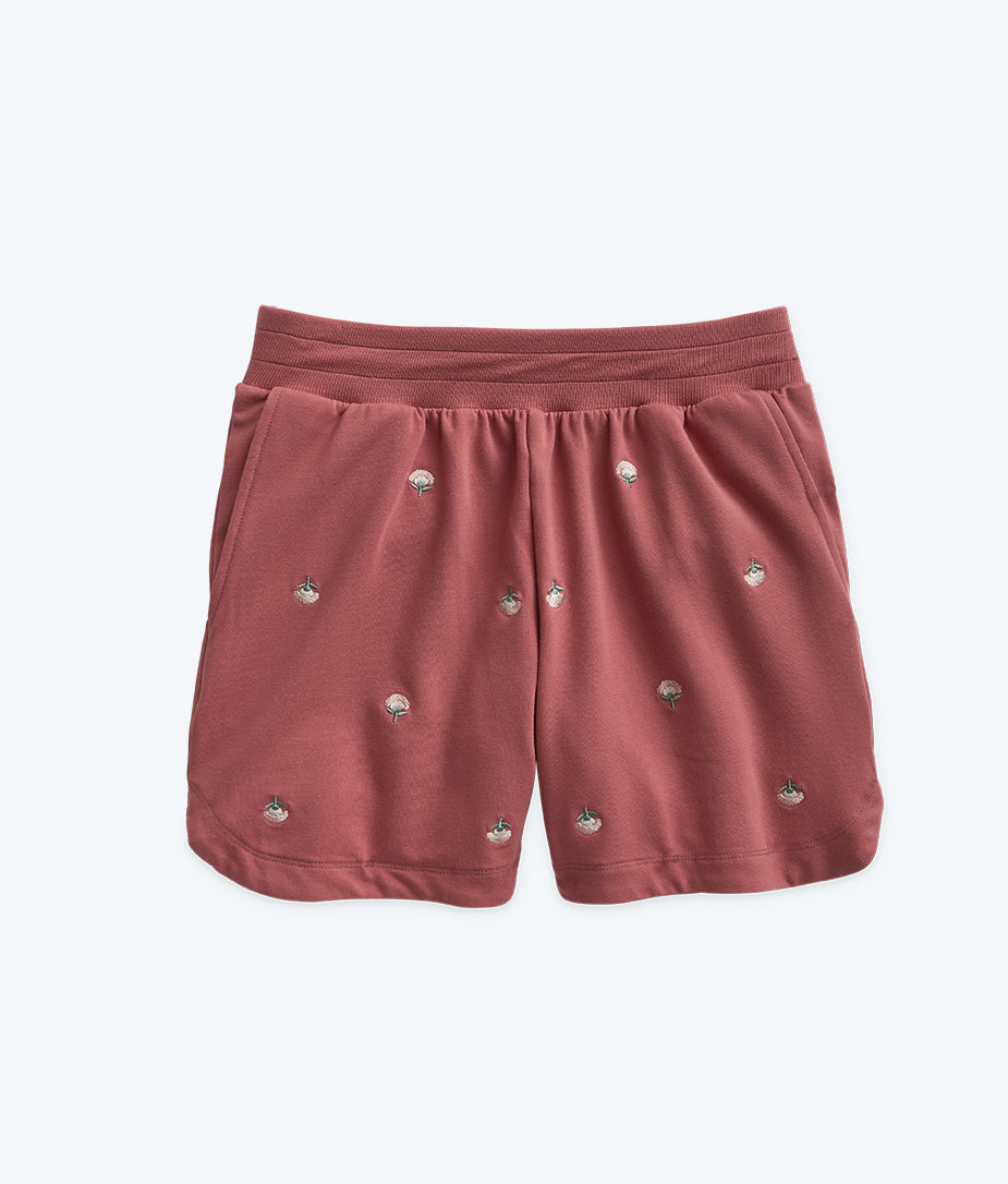 The Softest French Terry Pull-On Shorts - Faded Rose Floral Stitch