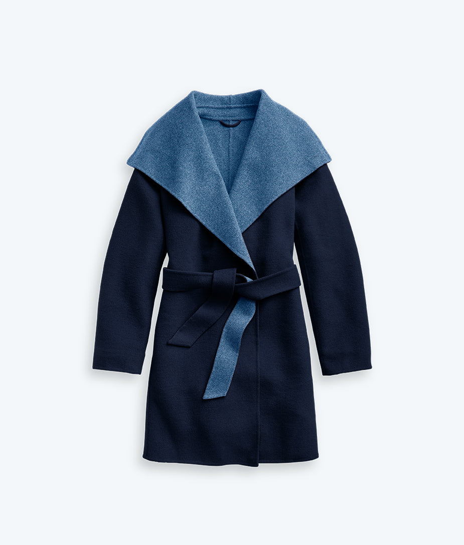 The Warmest Eco Wool Wrap Coat - Midnight & Slate