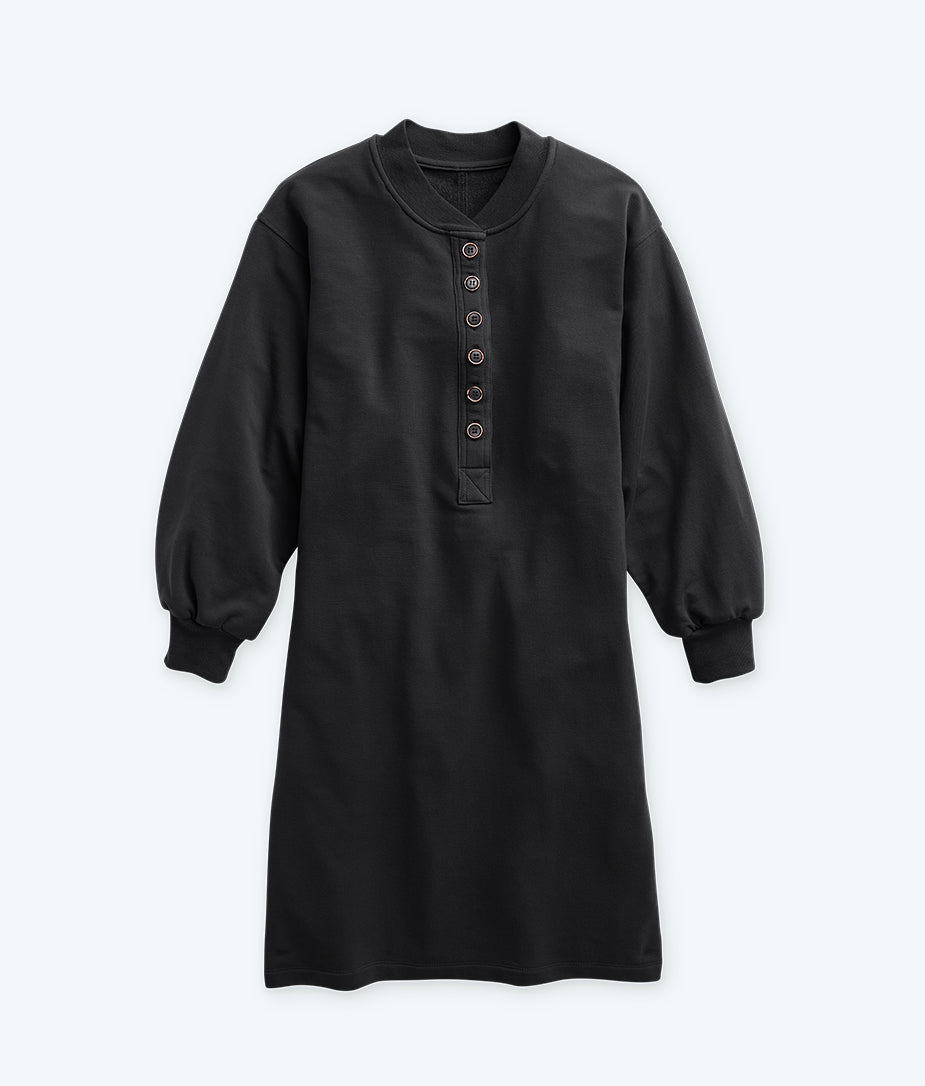 The Softest French Terry Henley Dress - Sea Urchin