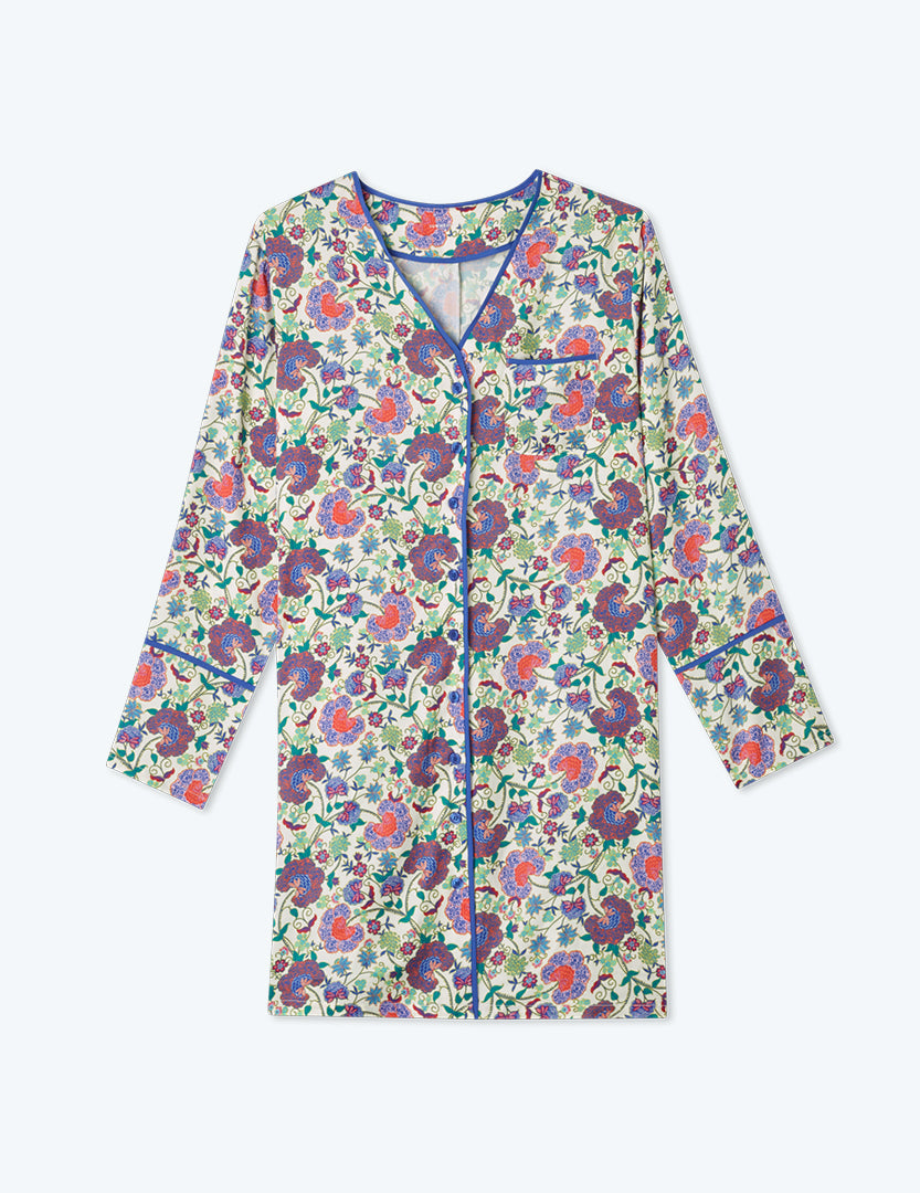 The Cloud 9 Boyfriend Sleep Shirt - Scroll Block Print in Violet & Lava