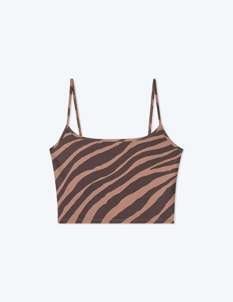 The Midi Sports Bra Tank Top - Modern Zebra in Toffee & Sea Urchin
