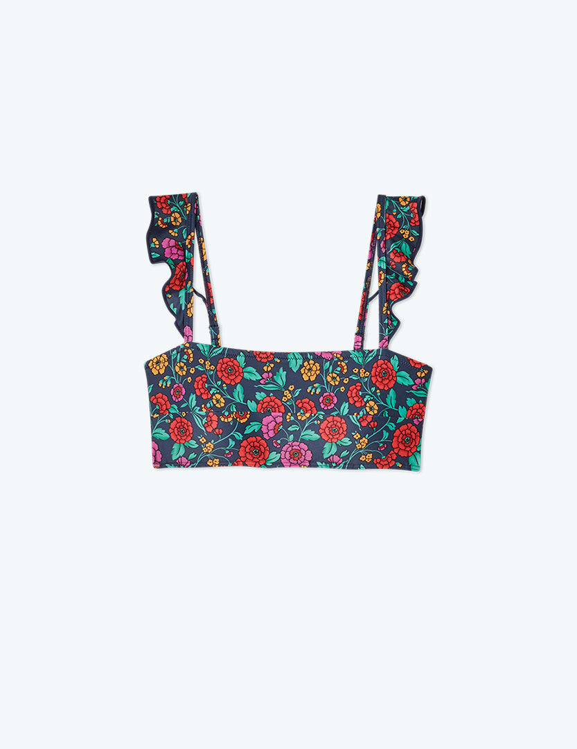 The Ruffle Oasis Bikini Top - Midnight Bloom