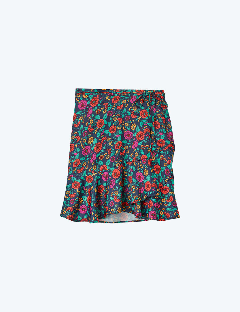 The Short Beach to Brunch Wrap Skirt - Midnight Bloom