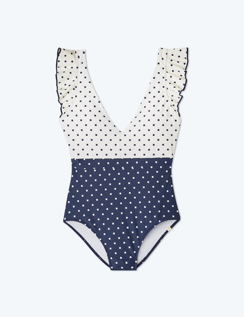 The Ruffle Backflip - Square Dot in White Sand & Deep Sea