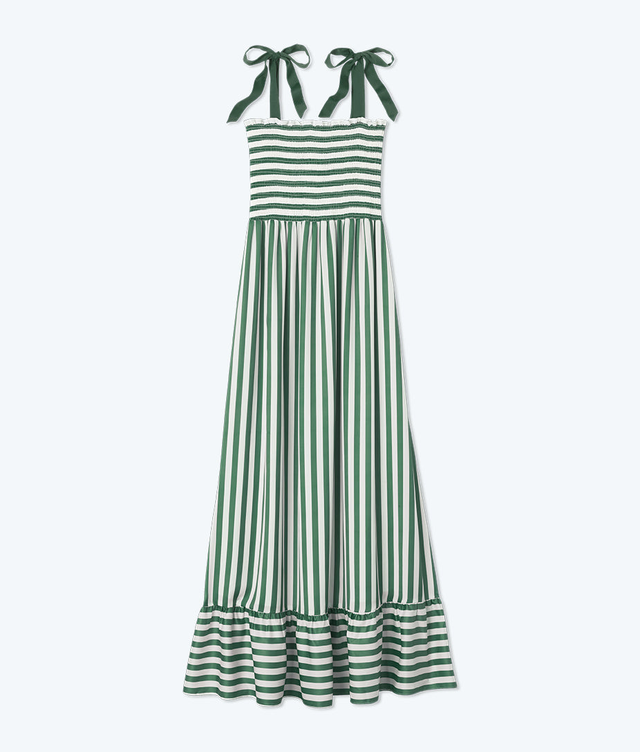 The Smocked Maxi Dress - in Nautical Stripe in Olive