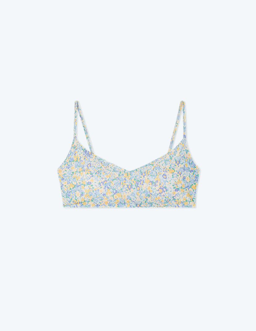 The Marina Bikini Top - Painted Floral in Sunshine & Powder Blue
