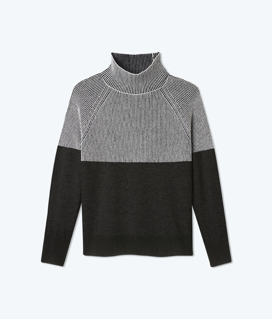 The Luxe Cashmere Blend Two-Tone Sweater - Charcoal