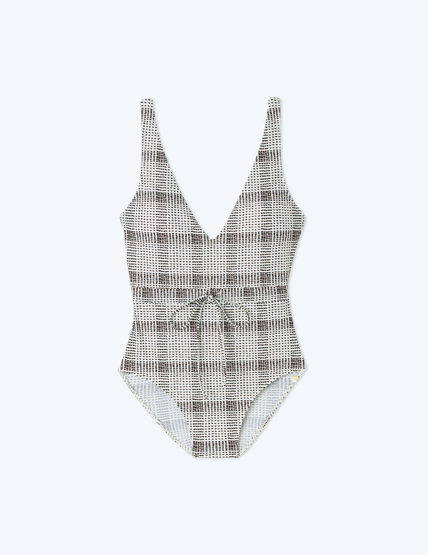 The Tie Waist Backflip - Modern Plaid in White Sand