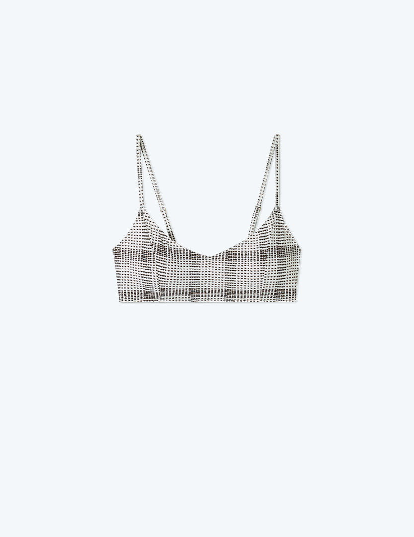 The Wanderlust Bikini Top - Modern Plaid in White Sand