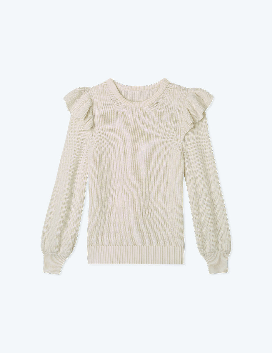The Flirty Ruffle Sleeve Sweater - White Sand