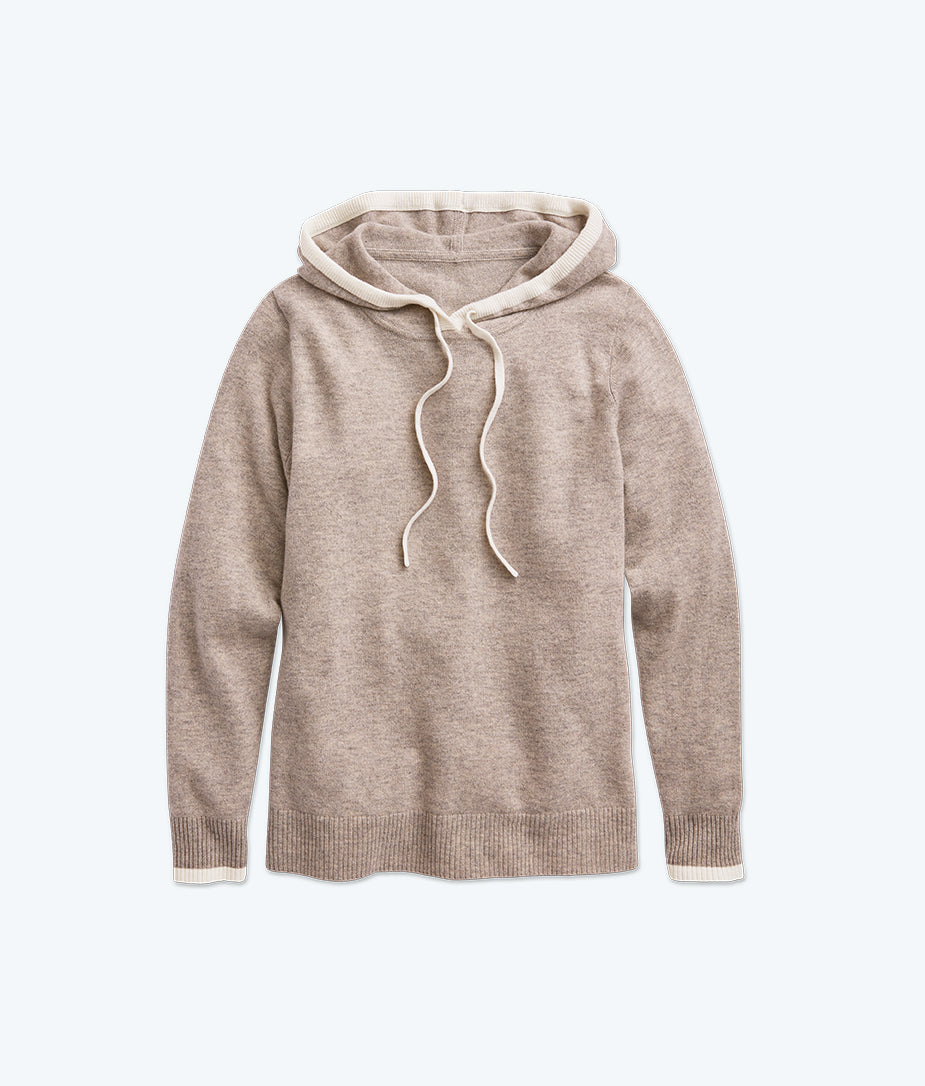 The Coziest Cashmere Blend Hoodie - Toffee & White Sand