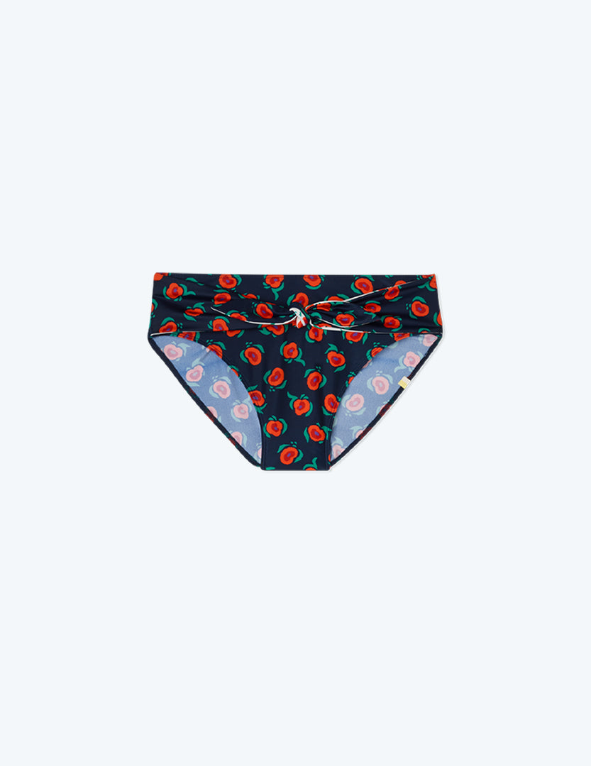 The Tie Belt High Leg Mid Rise Bottom - Poppies in Deep Sea