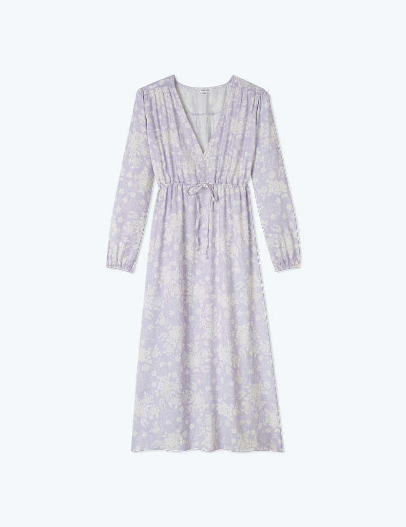 The Cinched Waist Caftan Dress - Vintage Floral in Lavender