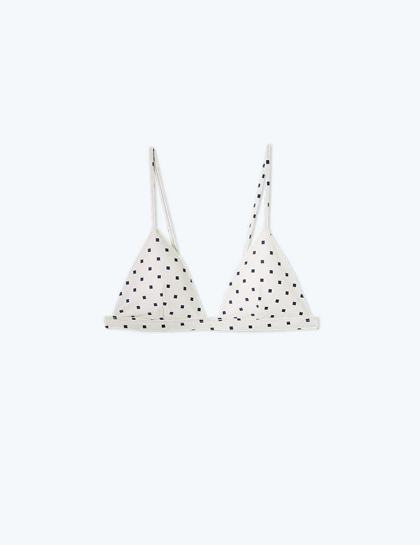 The Triangle Bikini Top - Square Dot in White Sand & Deep Sea