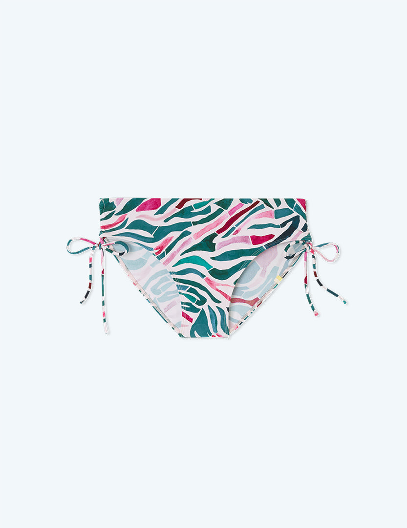The Cinched Bikini Bottom - Watercolor Zebra in Hibiscus & Seaweed