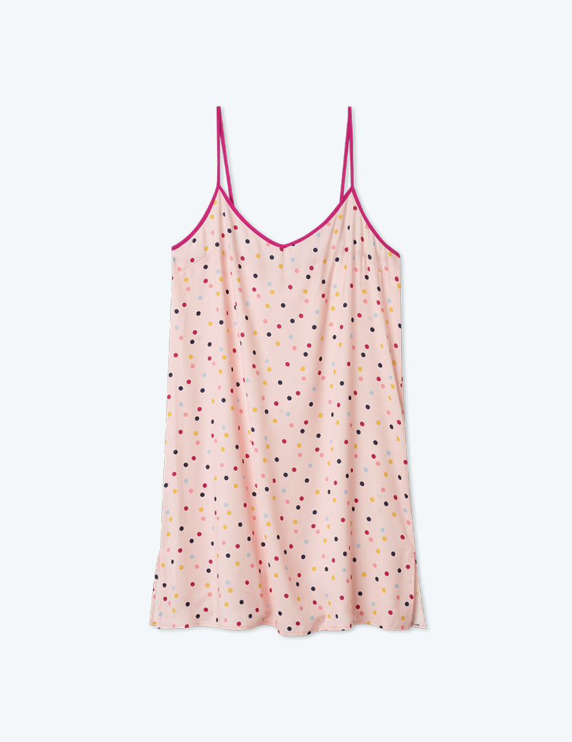 The Cloud 9 Silky Cami Slip Dress - Confetti Dot in Blush & Tangerine