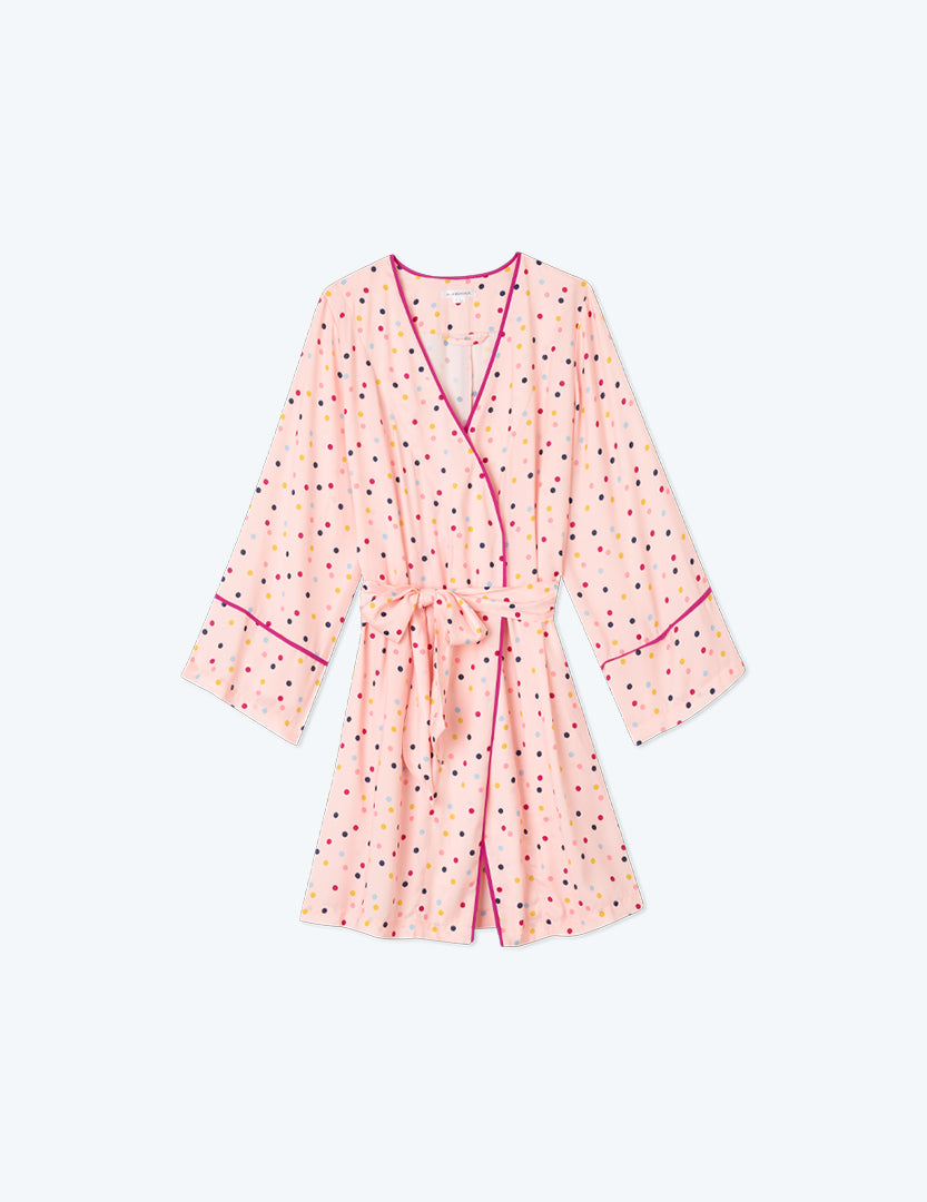The Cloud 9 Silky Robe - Confetti Dot in Blush & Tangerine