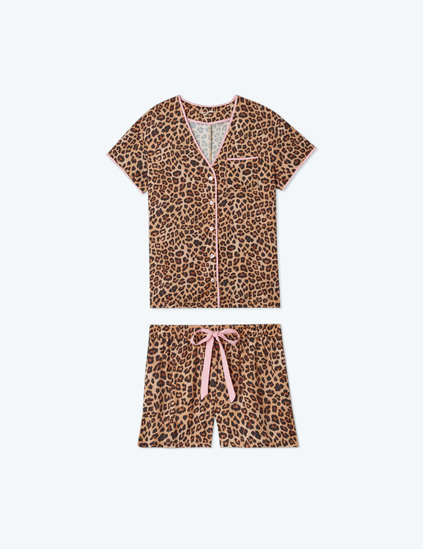 The Cloud 9 Silky PJ Shorts Set - Leopard
