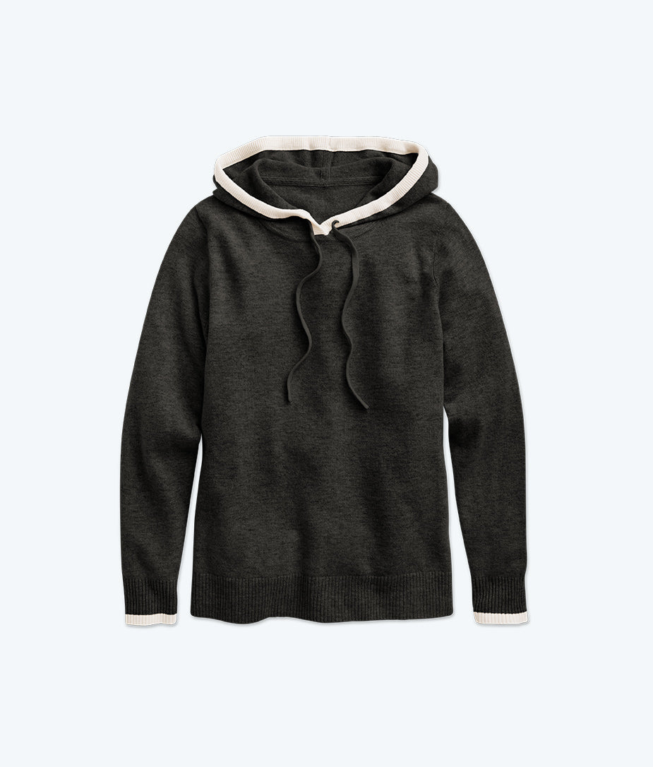 The Coziest Cashmere Blend Hoodie - Charcoal & White Sand