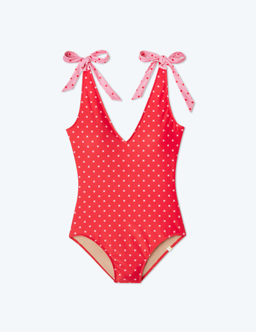 The Tie Backflip - Square Dot in Hibiscus & Flamingo