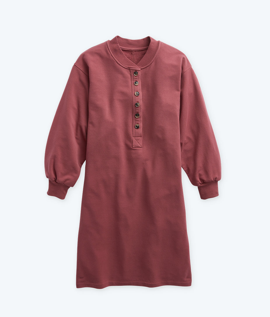 The Softest French Terry Henley Dress - Rosewood