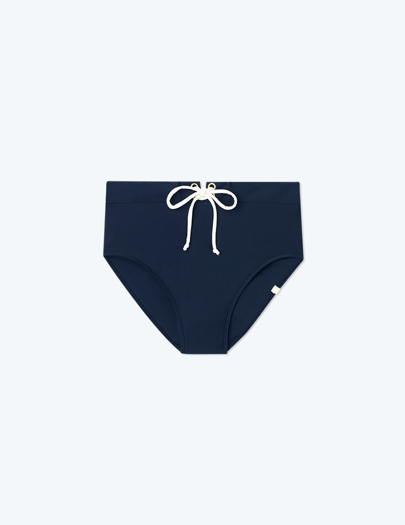 The Lace-Up High Leg High Rise Bikini Bottom - Deep Sea