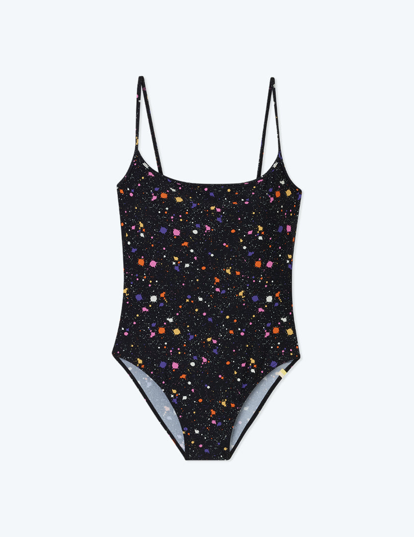 The Perfect High Leg One Piece - Paint Splatter in Sea Urchin