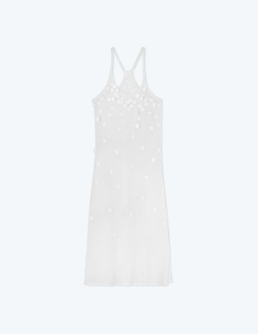 The Crochet Paillette Midi Dress - White Sand