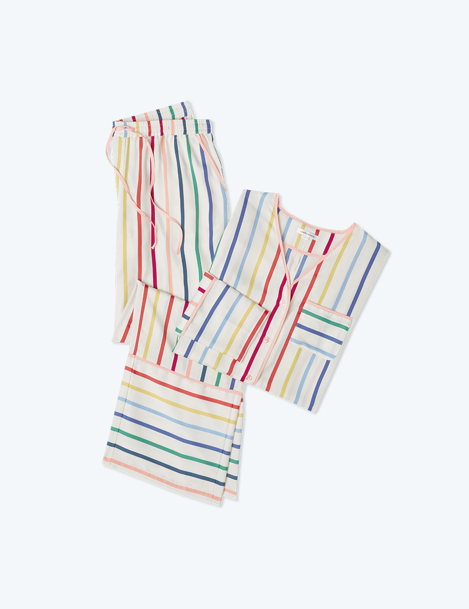 The Cloud 9 Silky PJ Set - Rainbow Stripe
