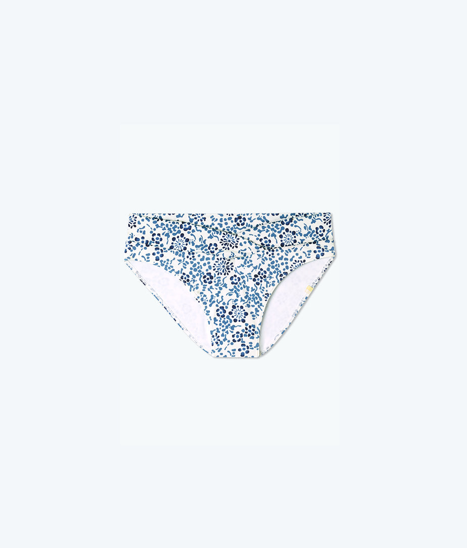 The V-Front Mid Rise Bikini Bottom - Floral Reef in Indigo & White Sand