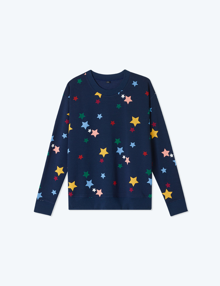 The Softest French Terry Relaxed Crew - Scatter Stars in Deep Sea