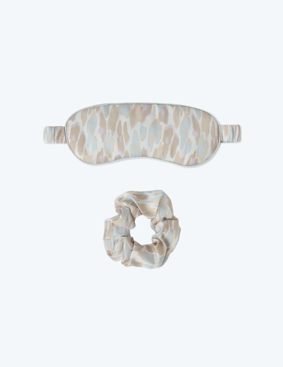 The Cloud 9 Silky Eye Mask & Scrunchie Set - Animal Print in Pastel