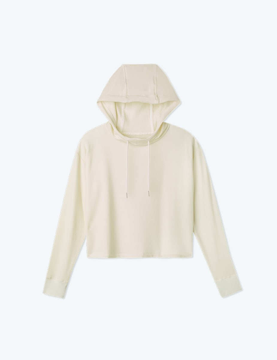 The Softest French Terry Cropped Hoodie - White Sand