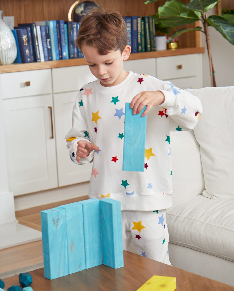 The Kids’ Softest French Terry Set - Scatter Stars in White Sand