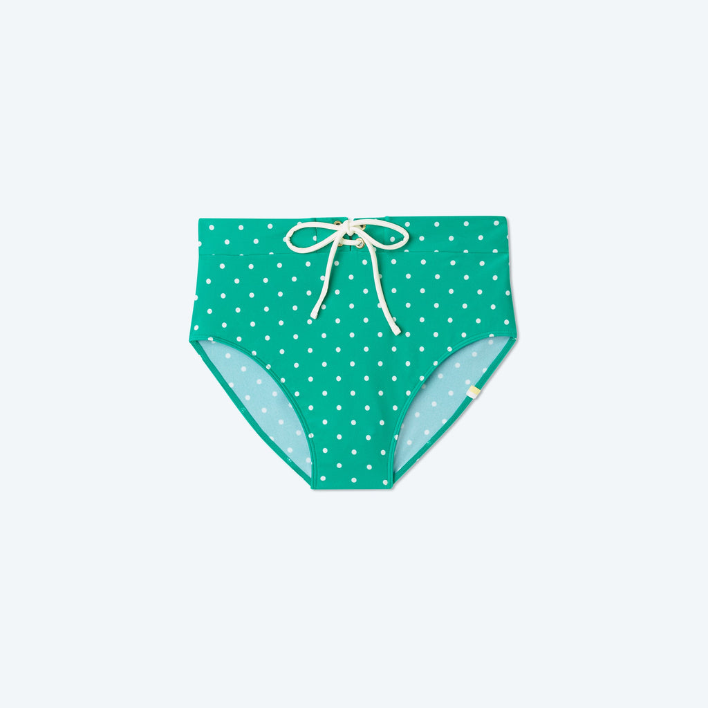 The Lace-Up High Leg High Rise Bottom - Seaglass Dot