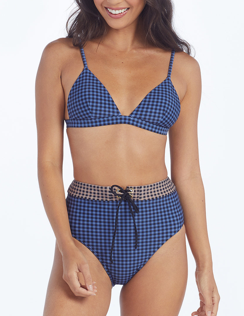 The Triangle Bikini Top - Gingham in Blue Mountain & Toffee