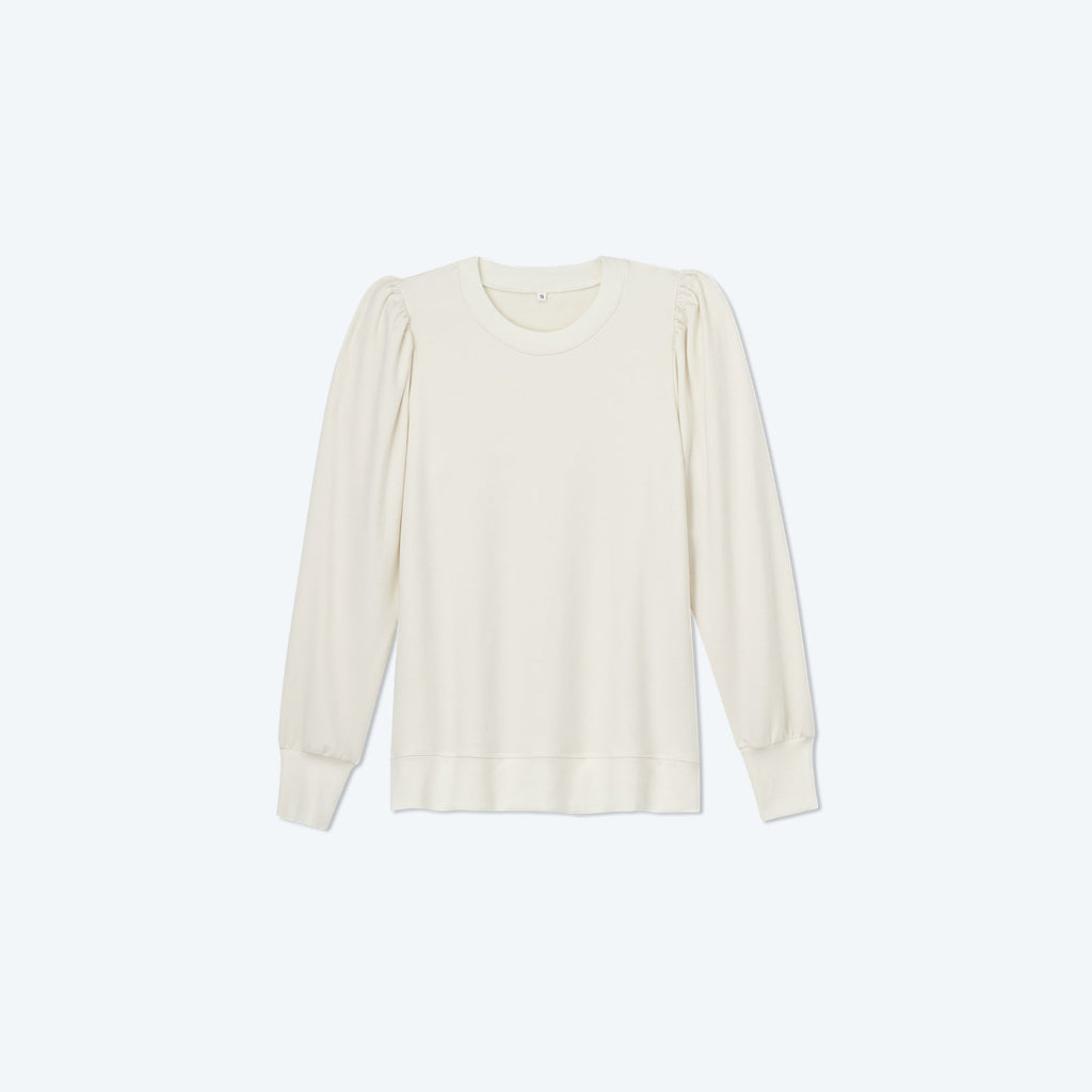 The Softest French Terry Puff Sleeve Pullover - White Sand