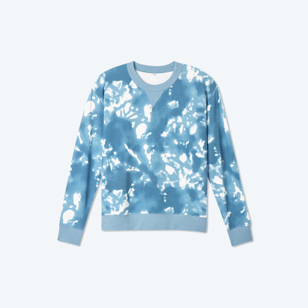 The Softest French Terry Relaxed Crew - Blue Horizon Tie Dye
