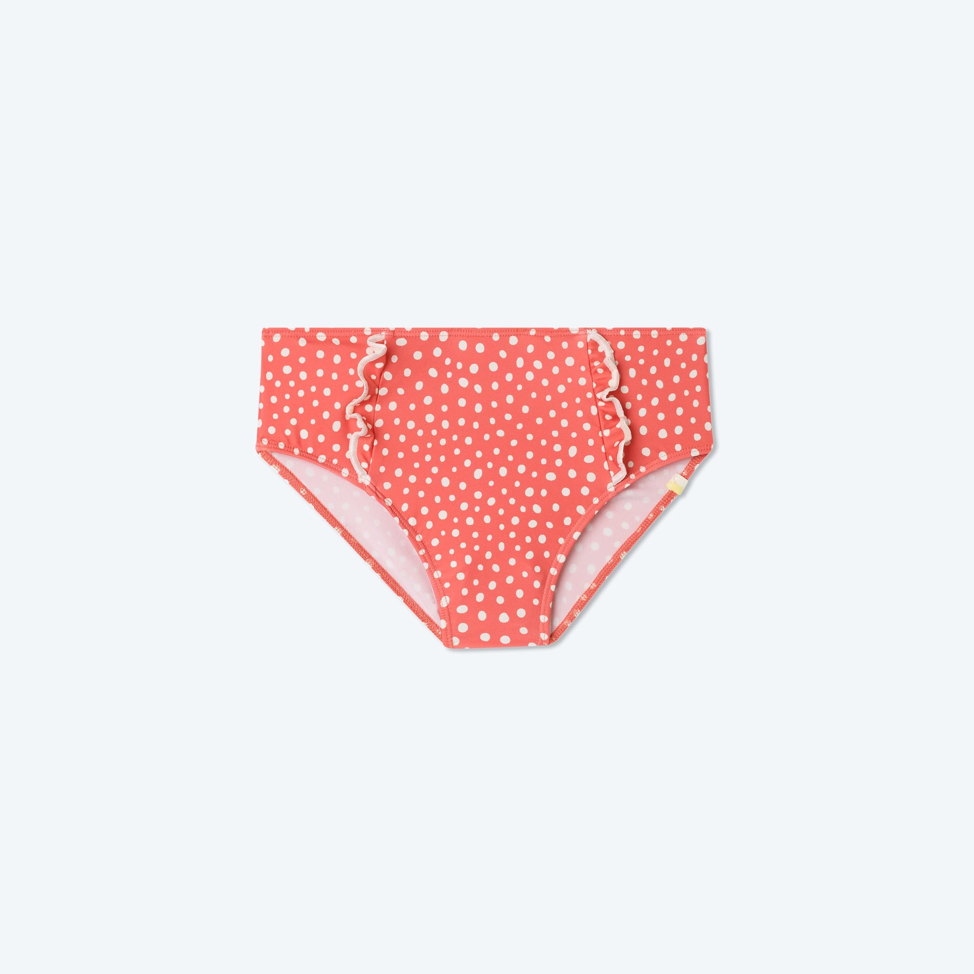 The Ruffle High Leg High Rise Bikini Bottom - On The Dot in Coral
