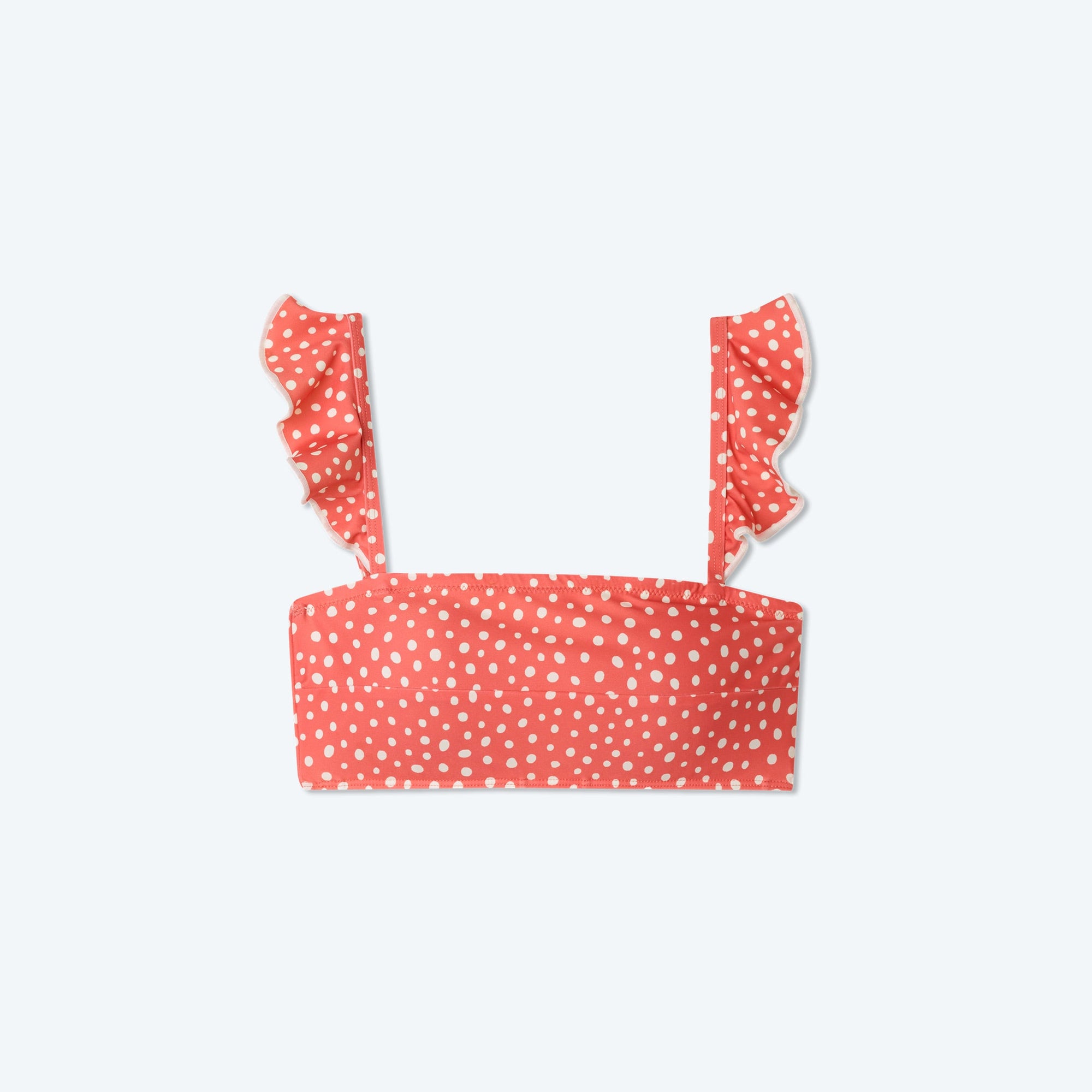 The Ruffle Oasis Bikini Top - On the Dot in Coral