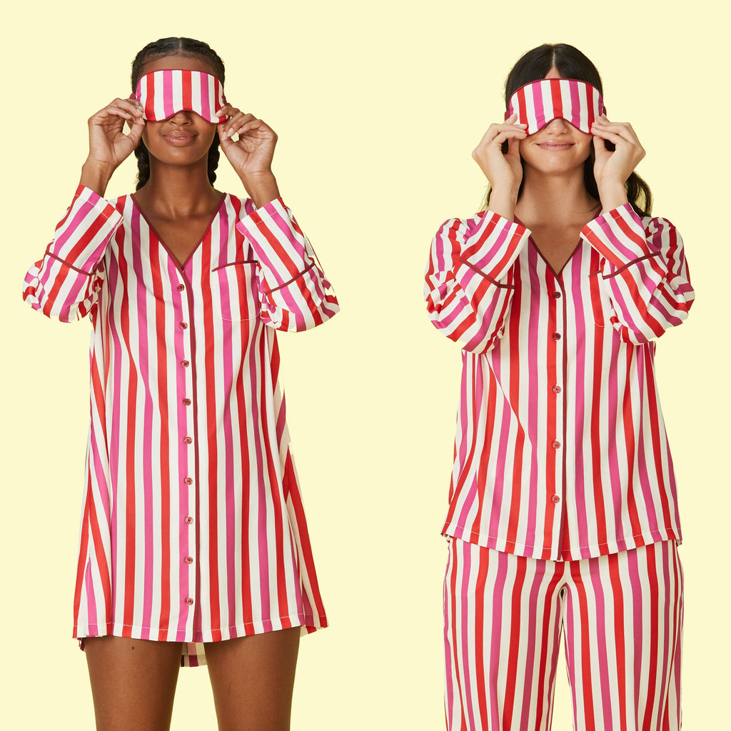 The Cloud 9 Silky Eye Mask - Classic Stripe in Lava & Hibiscus