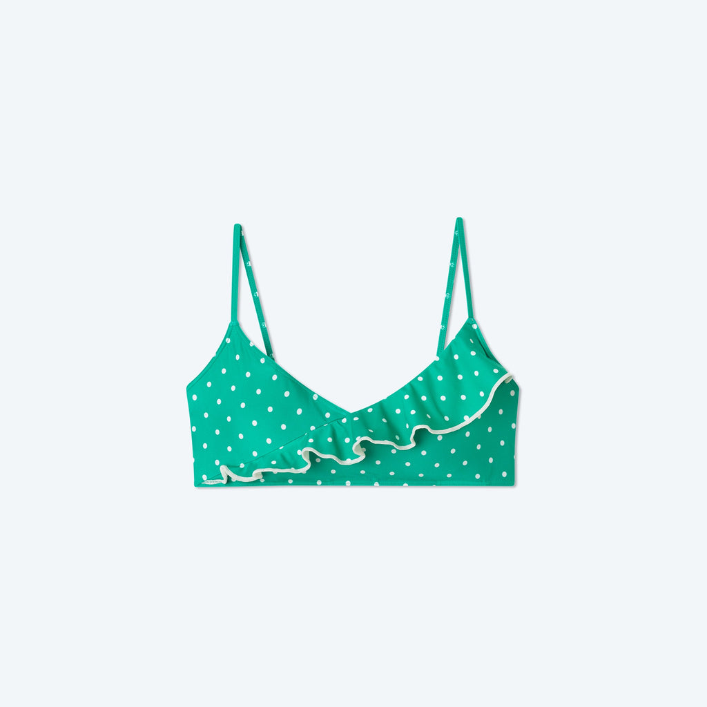 The Ruffle Marina Bikini Top - Seaglass Dot
