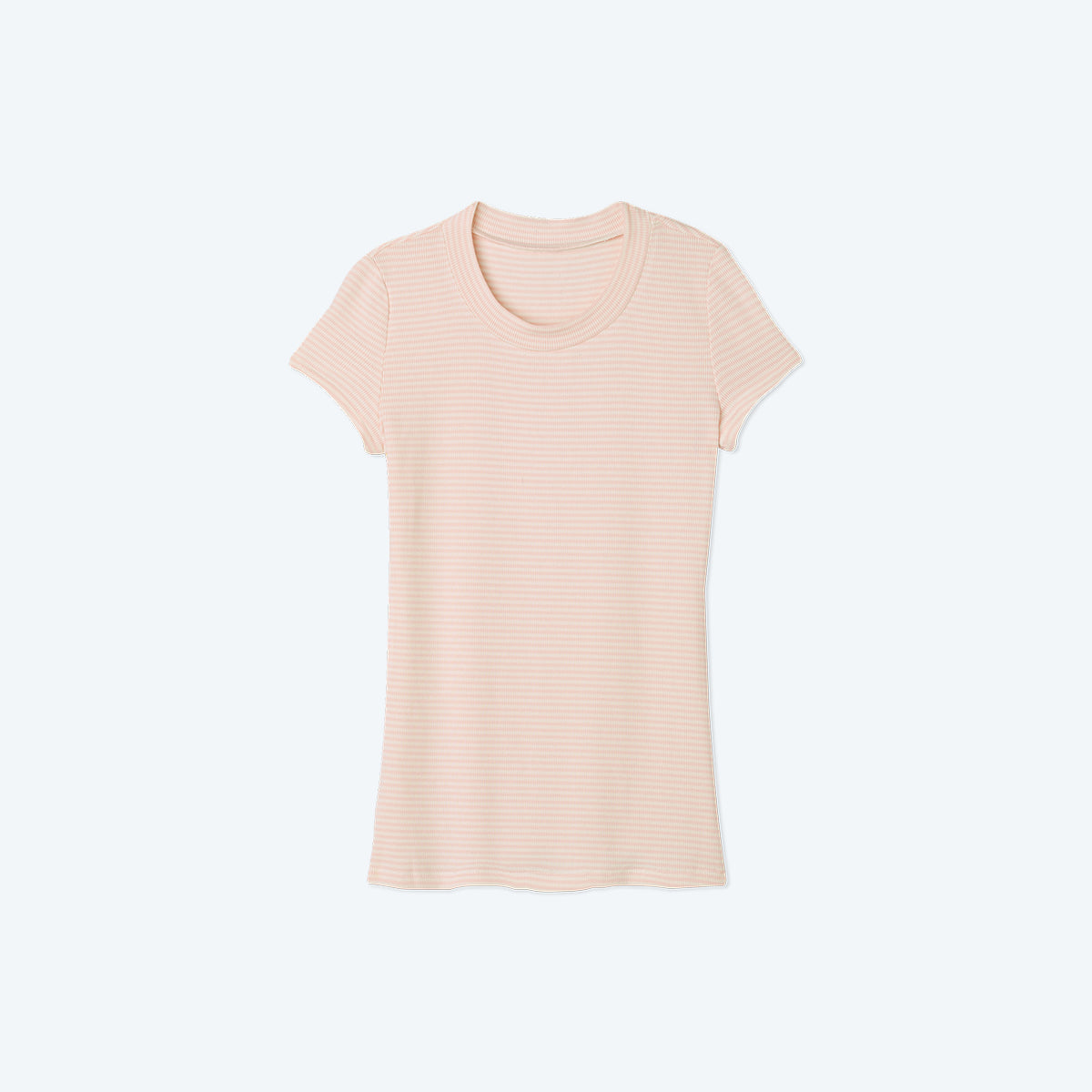 The Softest Ribbed Crew Neck T-Shirt - Blush & White Sand Stripe