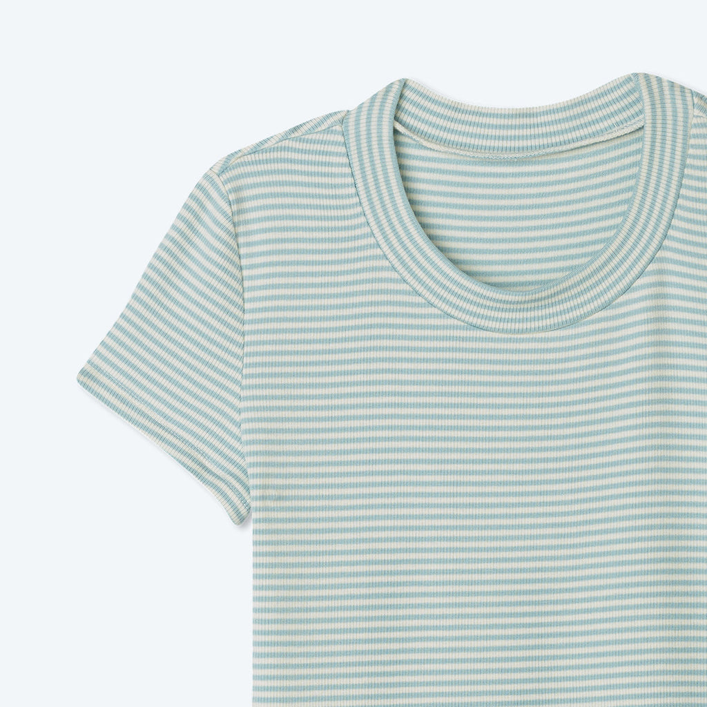 The Softest Ribbed Crew Neck T-Shirt - Sage & White Sand Stripe