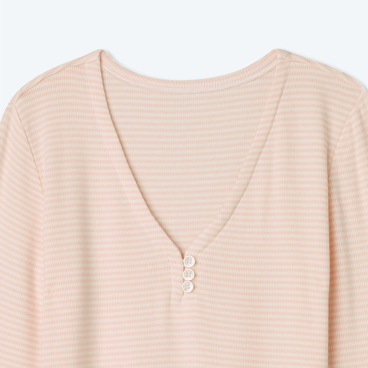 The Softest Ribbed Long Sleeve Henley - Blush & White Sand Stripe