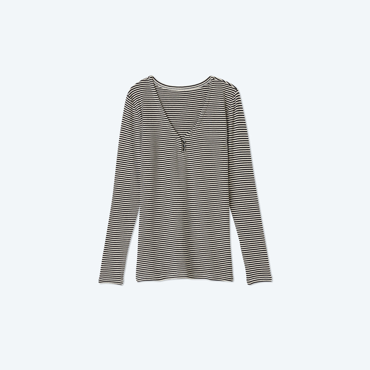 The Softest Ribbed Long Sleeve Henley - Sea Urchin & Oatmeal Stripe