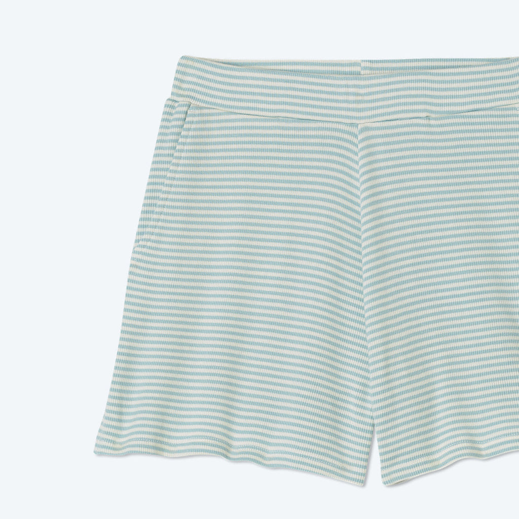 The Softest Ribbed Lounge Shorts - Sage & White Sand Stripe