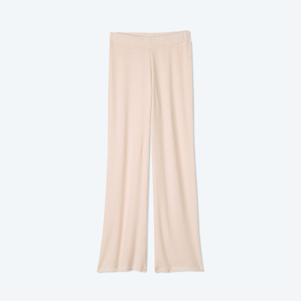 The Softest Ribbed Wide Leg Lounge Pant - Blush & White Sand Stripe