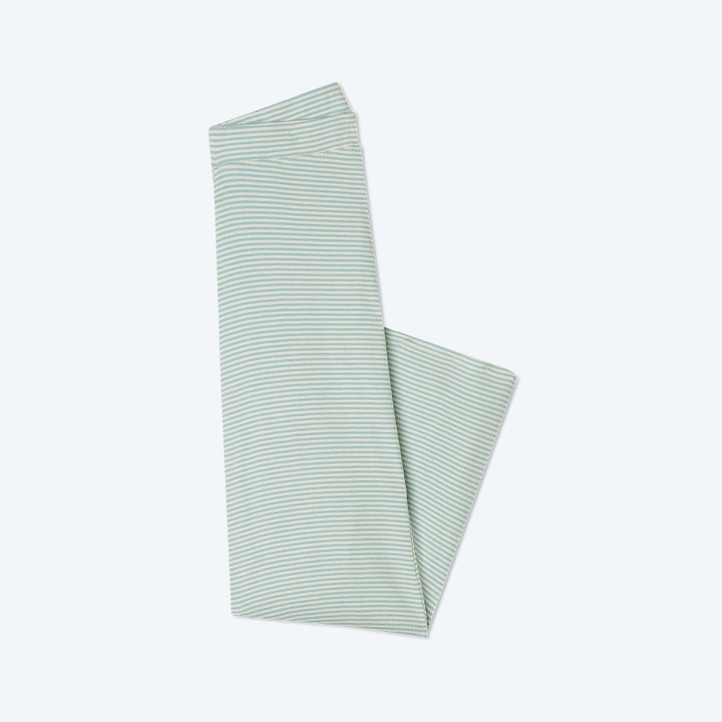 The Softest Ribbed Wide Leg Lounge Pant - Sage & White Sand Stripe
