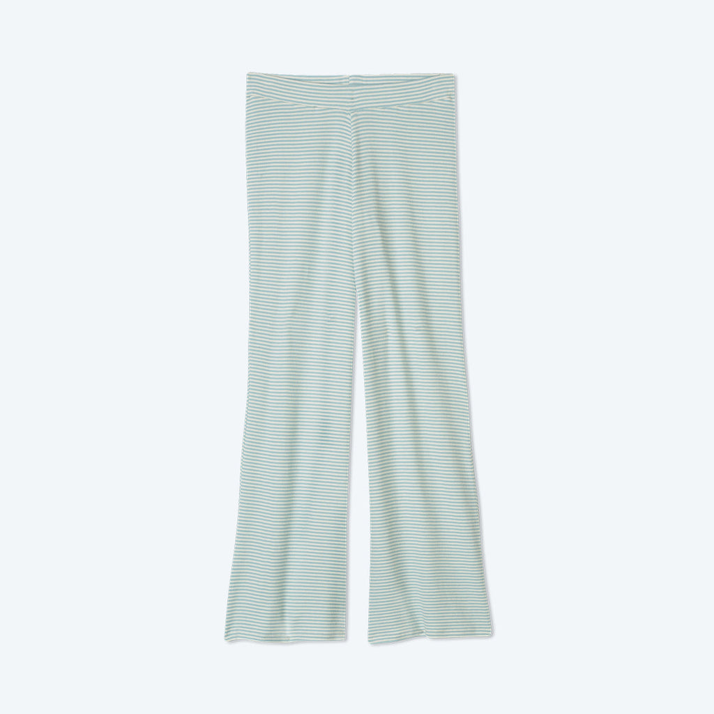 The Softest Ribbed Wide Leg Lounge Pant - Sage & White Sand Stripe